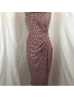 Nine Britton Plus 1X Purple Abstract Print Midi Dress with Twist Front - New w/T